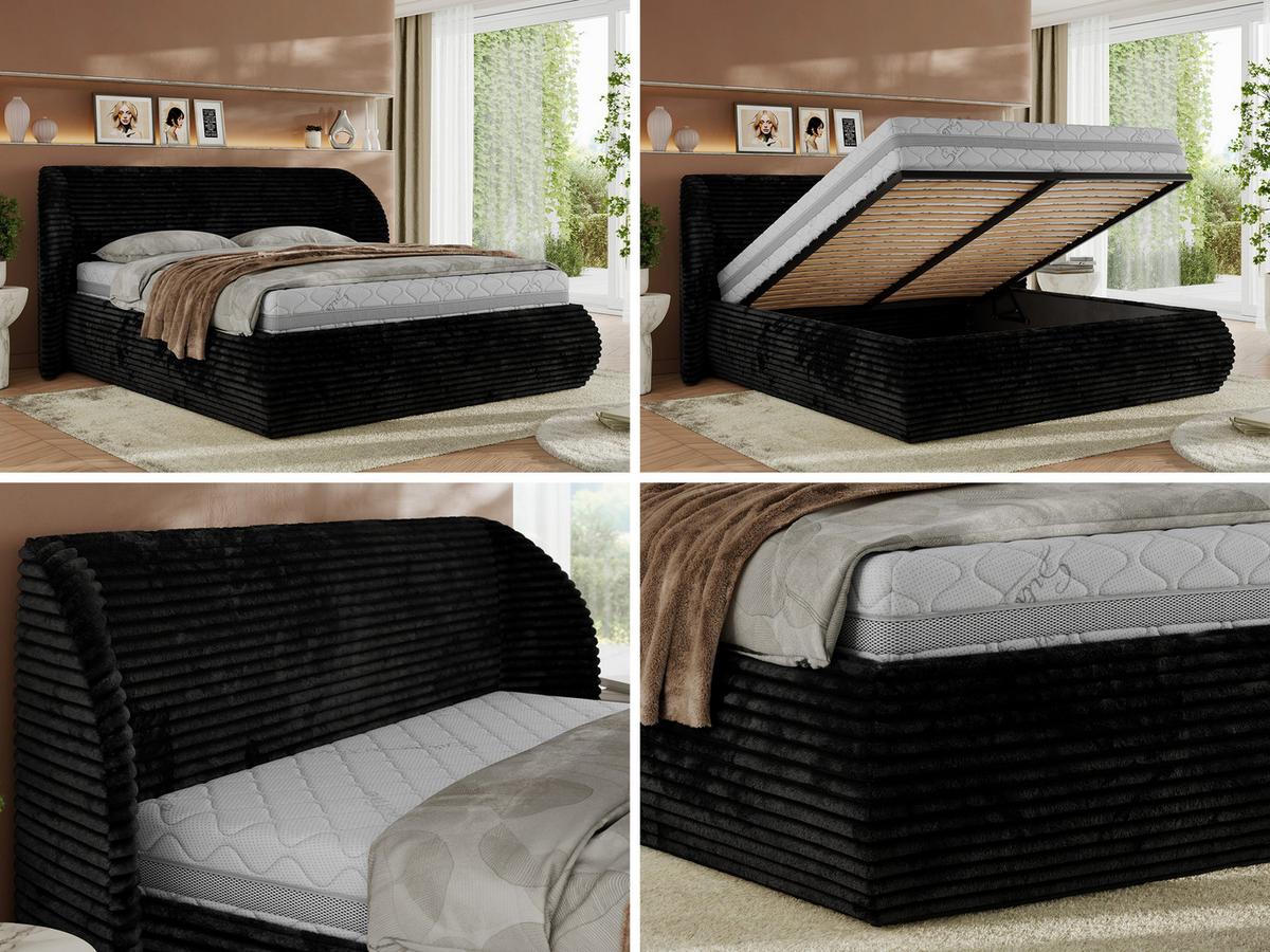 POLSTERBETT CAELA CLASSIC 140/200 - Schwarz Cord - Multipocket-Matratze - Schwarz, Textil (140/200cm) - MKS