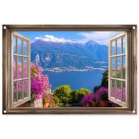 GARTENPOSTER Durchblick - Berg - Landschaft - Ausblicke - See Gartendeko 90x60 cm - Blau, Kunststoff (90/60/0.2cm) - OnlyWow