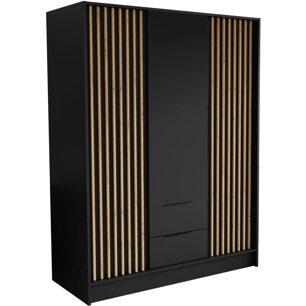 DREHTÜRENSCHRANK Nero 150/51/200 cm mit Lamellen schwarz - Schwarz, Holzwerkstoff (150/200/51cm) - Beautysofa