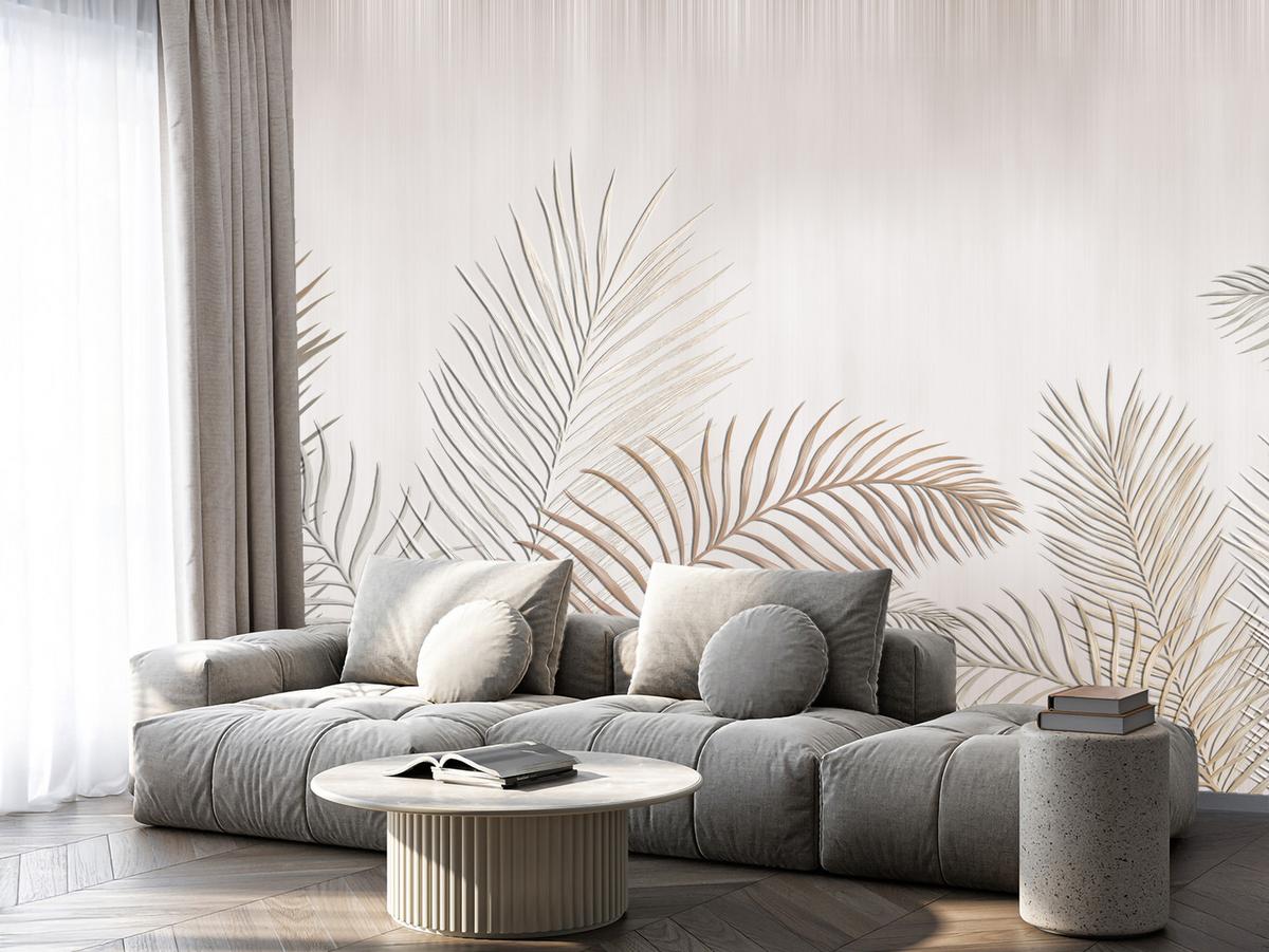 FOTOTAPETE für Schlafzimmer Beige Palmenblätter Delikat 450x315 - Beige/Braun, Papier (450/315cm) - Muralo