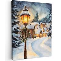 LEINWANDBILD Weihnachtsdorf - Häuser - Schnee - Weihnachten Wandbild Wohnzimmer 60x80 cm - Sandfarben, Textil (60/80cm) - MuchoWow