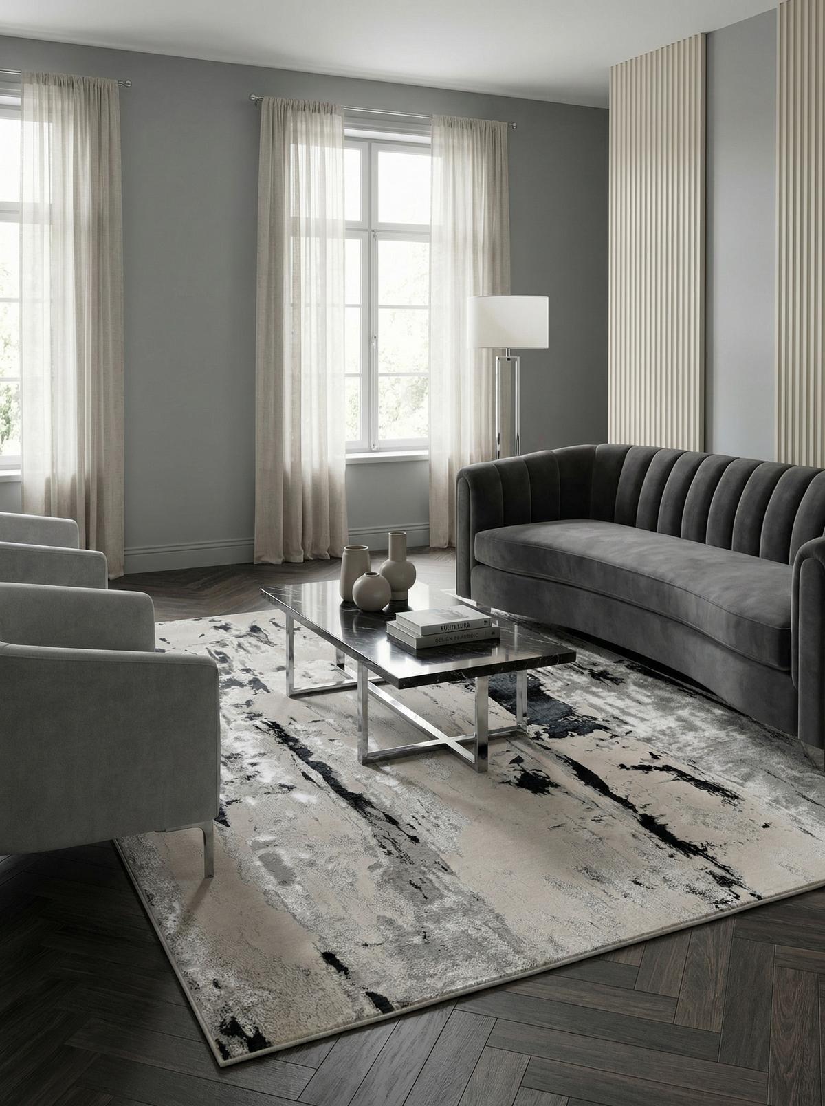 TEPPICH SARNTAL, abstrakt, aus Polyester, Silbergrau, 200 x 290 cm - Grau, Textil (290/200cm) - KADIMA DESIGN