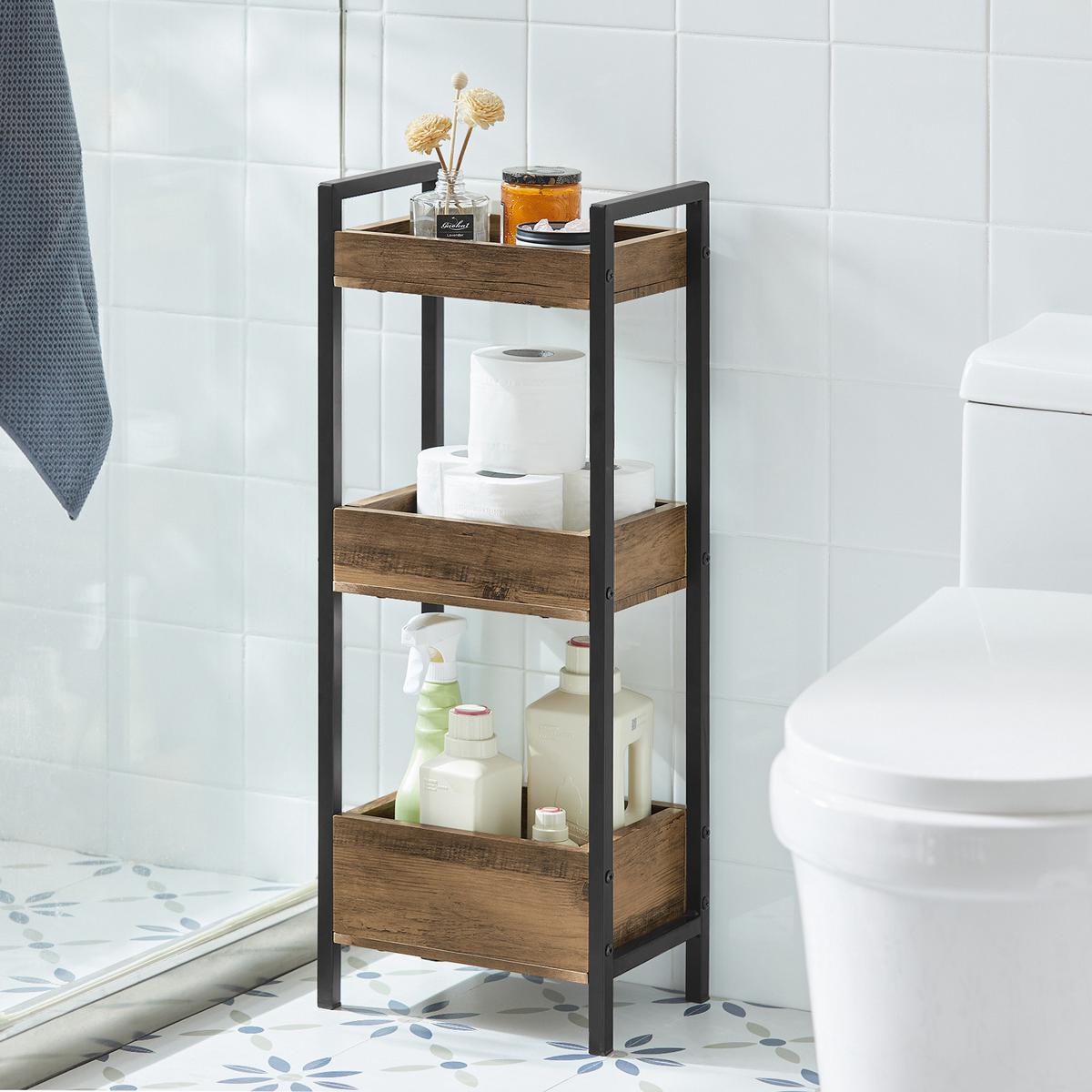 BADREGAL mit 3 Ablagefächern, bis 30kg Tragkraft, 28x74x20cm - Braun, Holzwerkstoff (28/74/20cm) - SoBuy