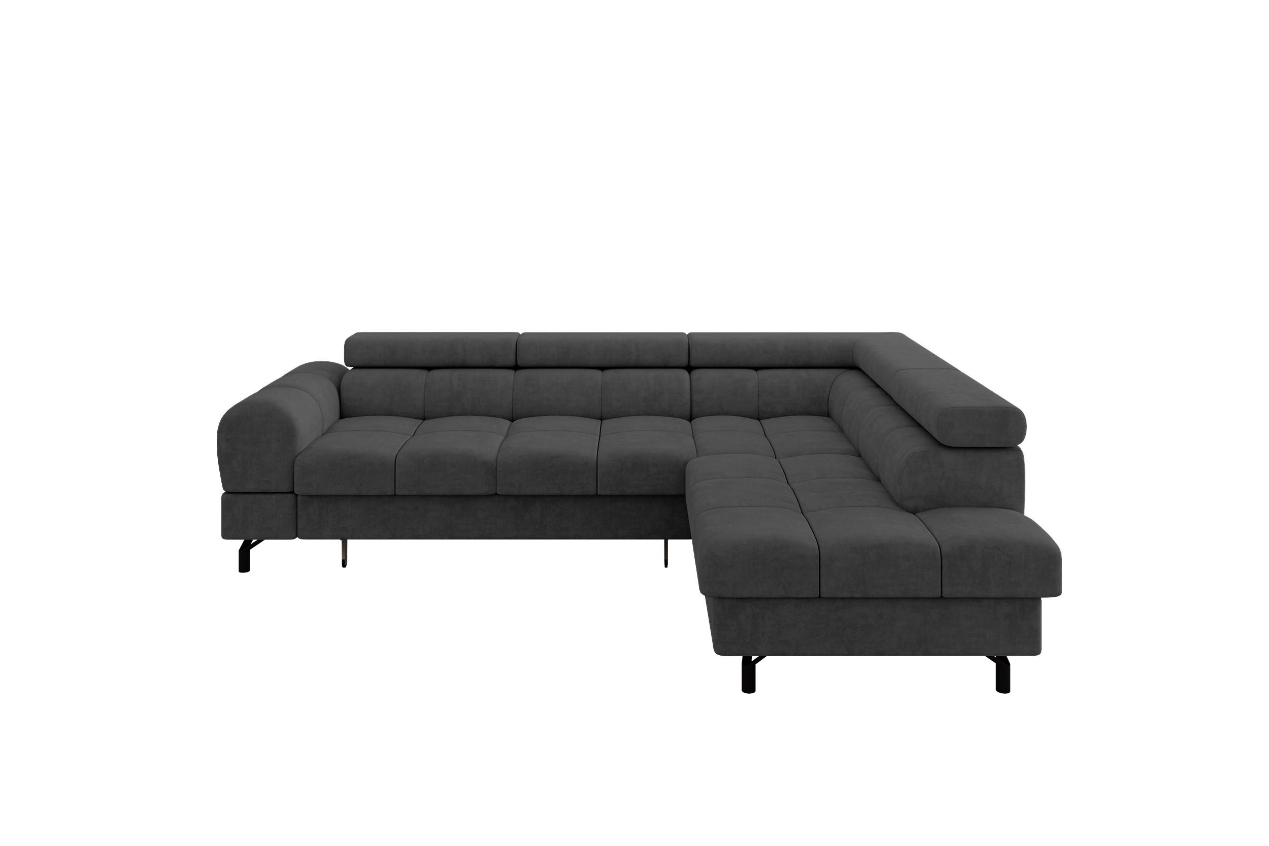 ECKSOFA mit Schlaffunktion Ottomane Rechts LUMA-L 272x203x70 Dunkelgrau Velours - Dunkelgrau/Schwarz, Holzwerkstoff/Kunststoff (203/272cm) - ALTDECOR