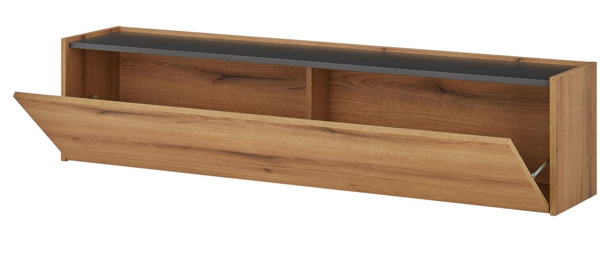 WOHNWAND Evoke Eiche, grau, Wohnkombination Set 5-teilig mit XXL-TV-Schrank, 440 cm - Eichefarben/Grau, Glas/Holz (440/180/40cm) - Furn.Design