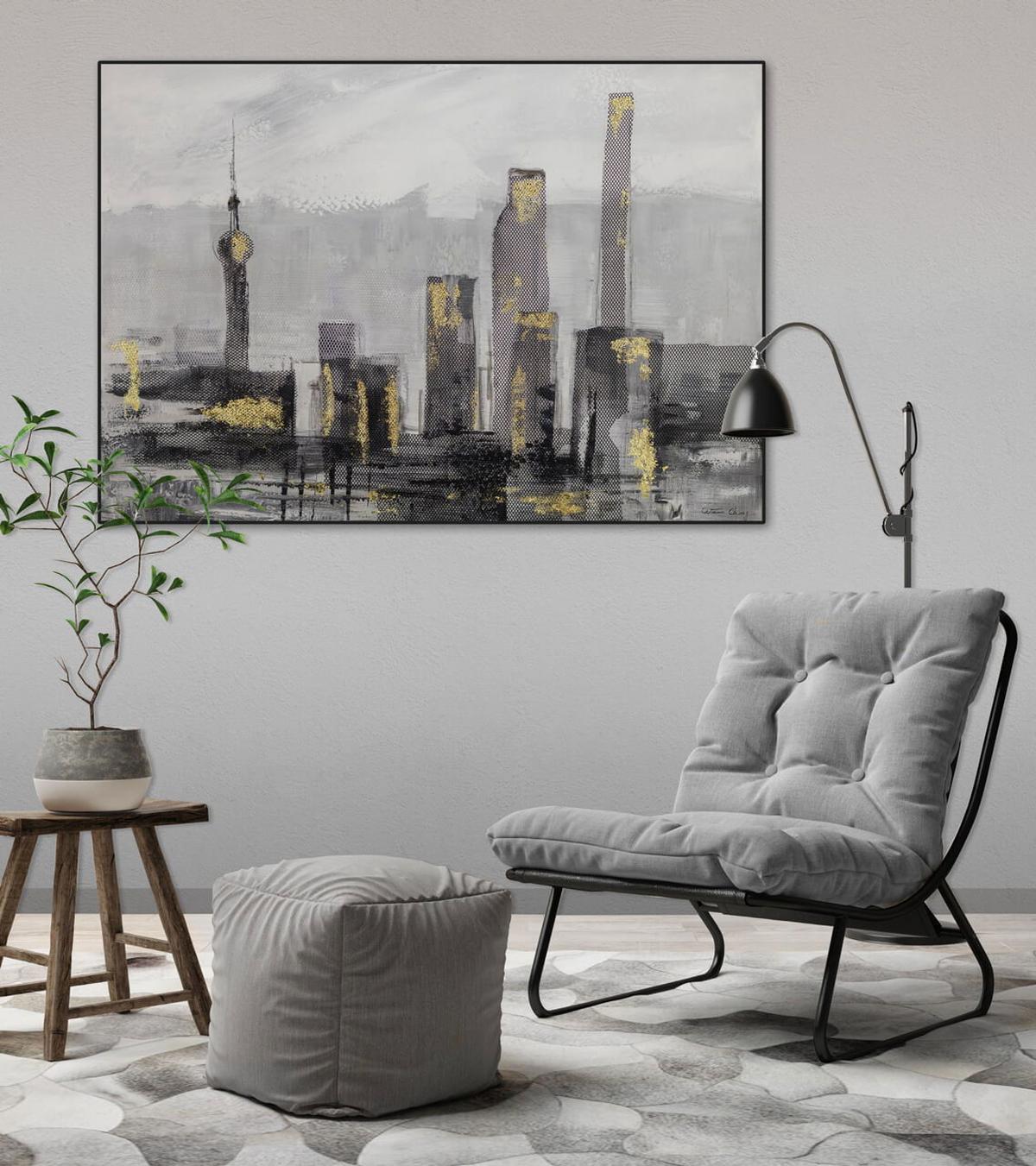 ACRYLBILD HANDGEMALT 100/70 cm - Schwarz/Grau, Holz/Textil (100/70cm) - KUNSTLOFT