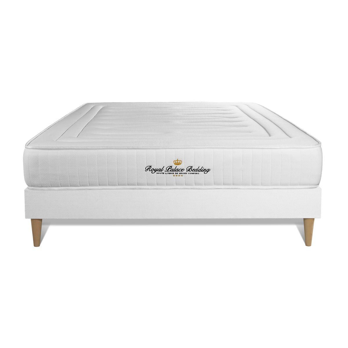 BETT Nottingham Memory-Schaum 130 x 190 cm h3 - Kit Bettgestell Weiß - Beige/Weiß, Karton/Holz (130/190cm) - ROYAL PALACE BEDDING