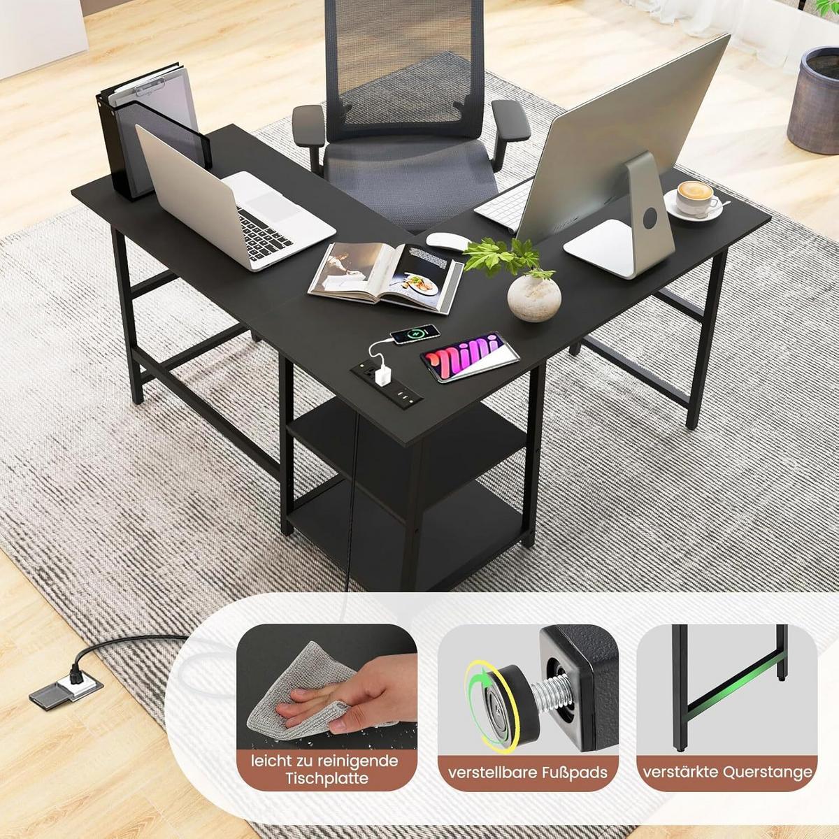 SCHREIBTISCH 75cm Schwarz - Schwarz, Holz (120/120/75cm) - COSTWAY