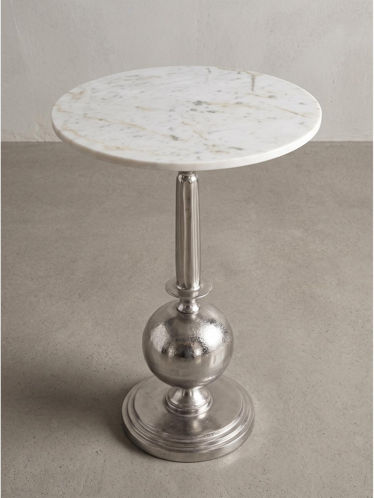BEISTELLTISCH SARNANO, Marmor, Silber-Weiß, Ø 40 x 57 cm - Silberfarben, Stein/Metall (40/40/57cm) - KADIMA DESIGN