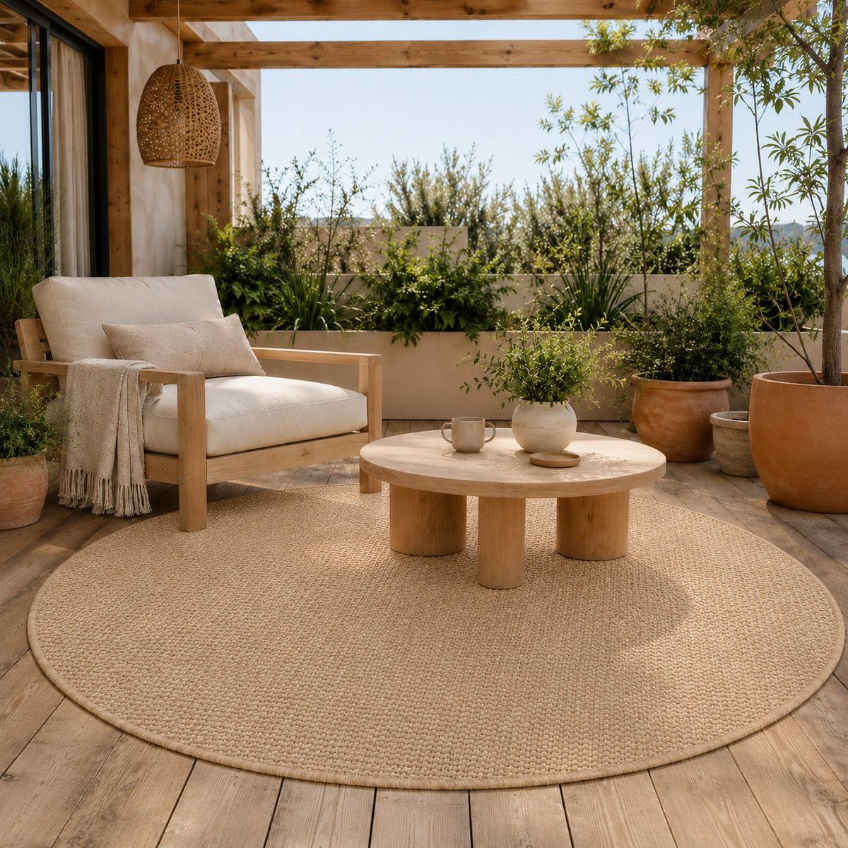 IN- & OUTDOOR FLACHGEWEBE TEPPICH PORTO RUND - Sandfarben, Textil (160/160cm) - Snapstyle