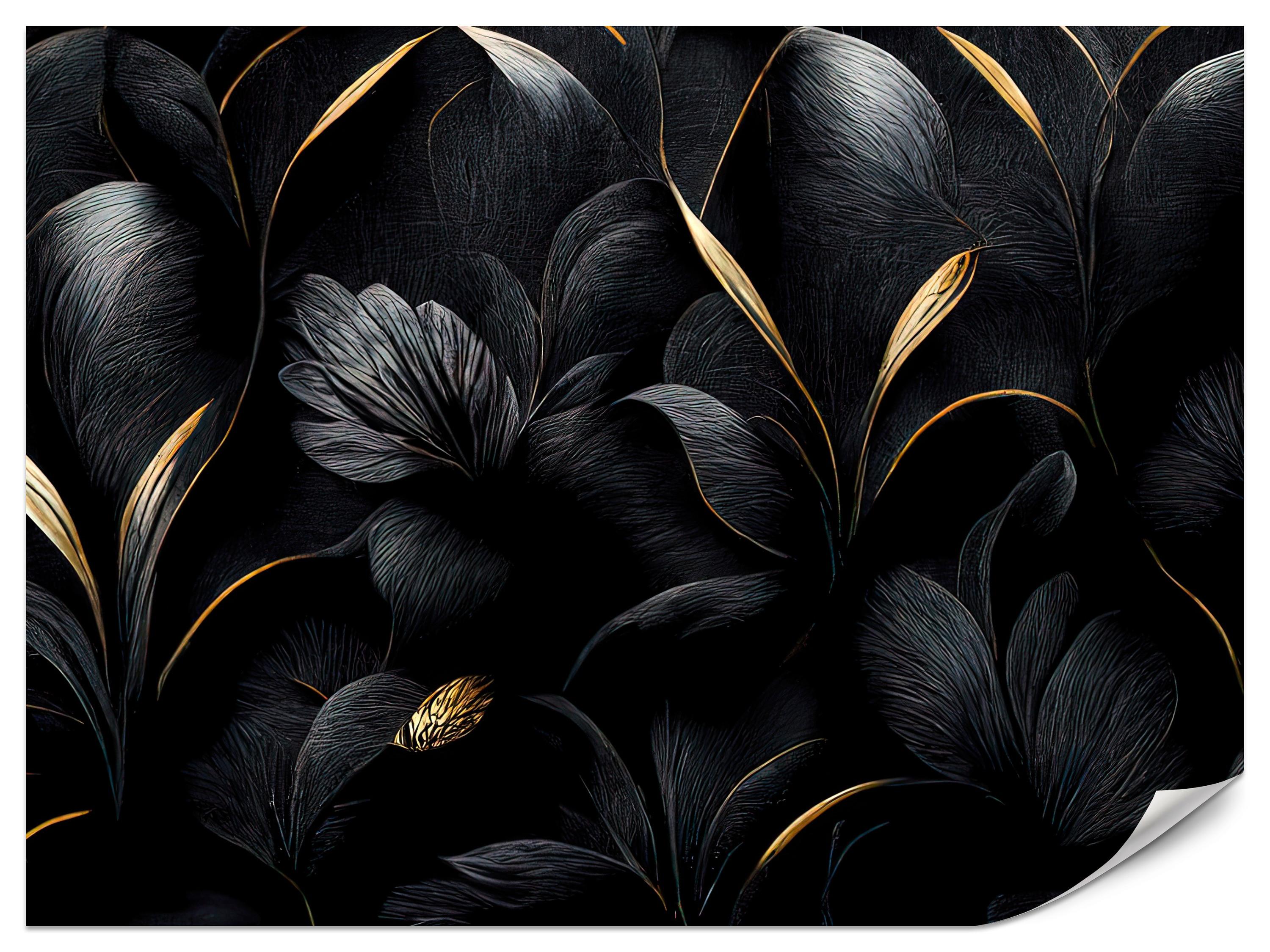 FOTOTAPETE für Wohnzimmer Schwarze Blätter Gold Luxus 100x70 - Goldfarben/Schwarz, Papier (100/70cm) - Muralo