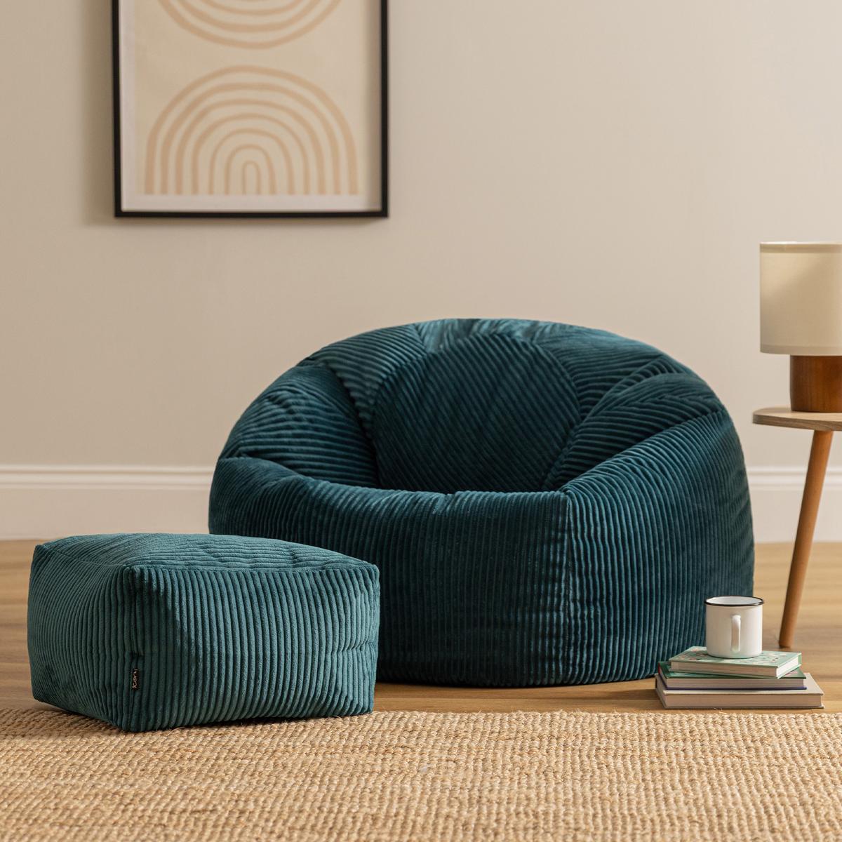 SITZSACK Klassisch + Hocker, Cord - Grün, Kunststoff/Textil (85/50/85cm) - icon