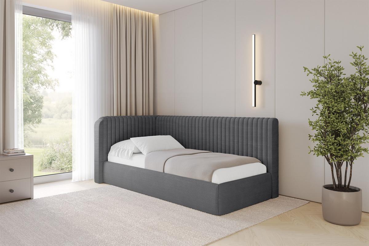 EINZELLBETT Jugendbett mit Bettkasten, Rechts - AURY 100x200 Dunkelgrau - Schieferfarben, Holzwerkstoff/Textil (100/200cm) - ALTDECOR