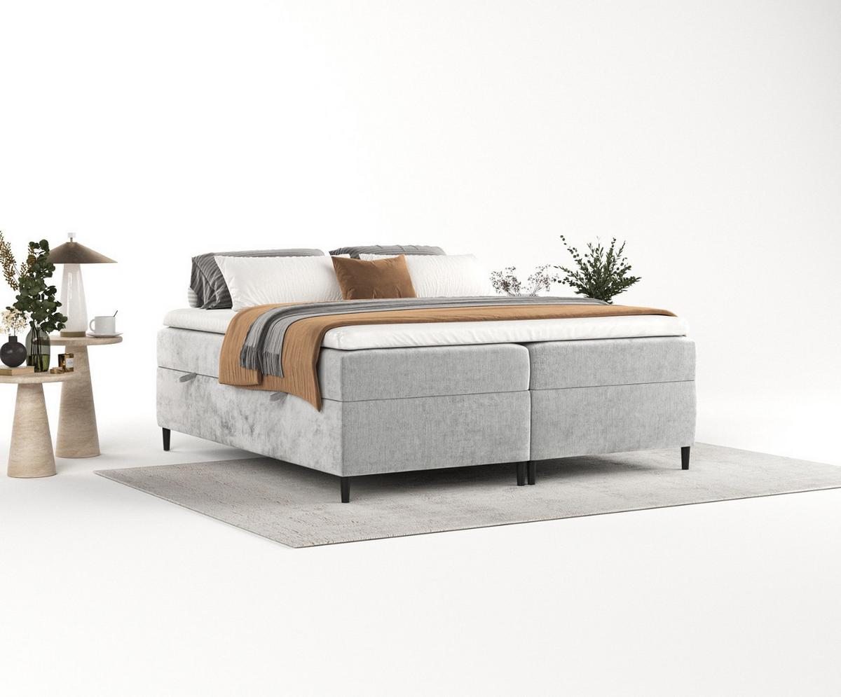 BOXBETT Theo 160/200 cm Hellgrau im Lotta Stoff - Hellgrau/Schwarz, Holz/Holzwerkstoff (160/200cm) - AltaBeds