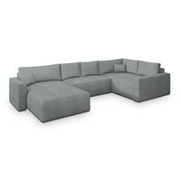 WOHNLANDSCHAFT VELAMI R-S Hellgrau Kordstoff mit Schlaffunktion - Hellgrau, Holz (365/83/194cm) - MASSENO