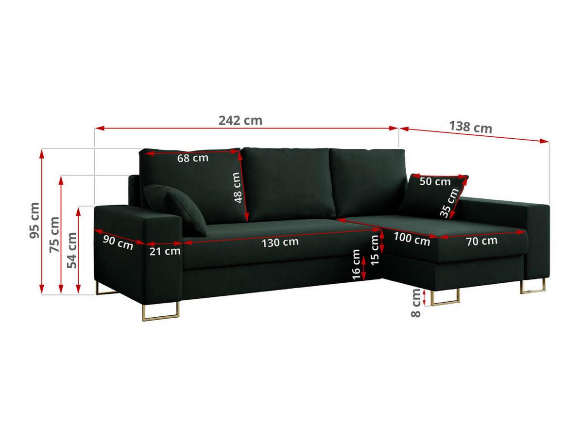 ECKSOFA Dorian Velvet Grün - Goldfarben/Grün, Textil/Metall (242/138cm) - MKS