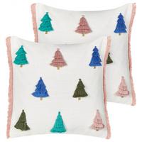DEKOKISSEN 2er-Set Weiß 45/45 cm Skimmia - Blau/Pink, Naturmaterialien (45/45cm) - Beliani