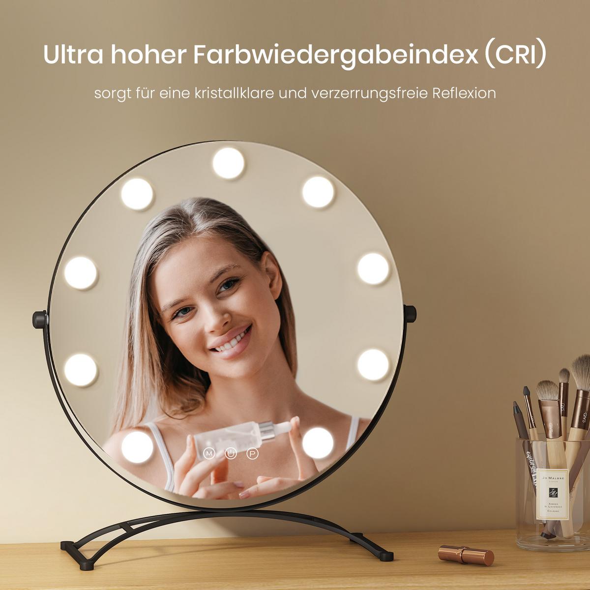 SCHMINKSPIEGEL mit Beleuchtung Schwarz ф40 cm - Schwarz, Glas (40/47/2.72cm) - EMKE