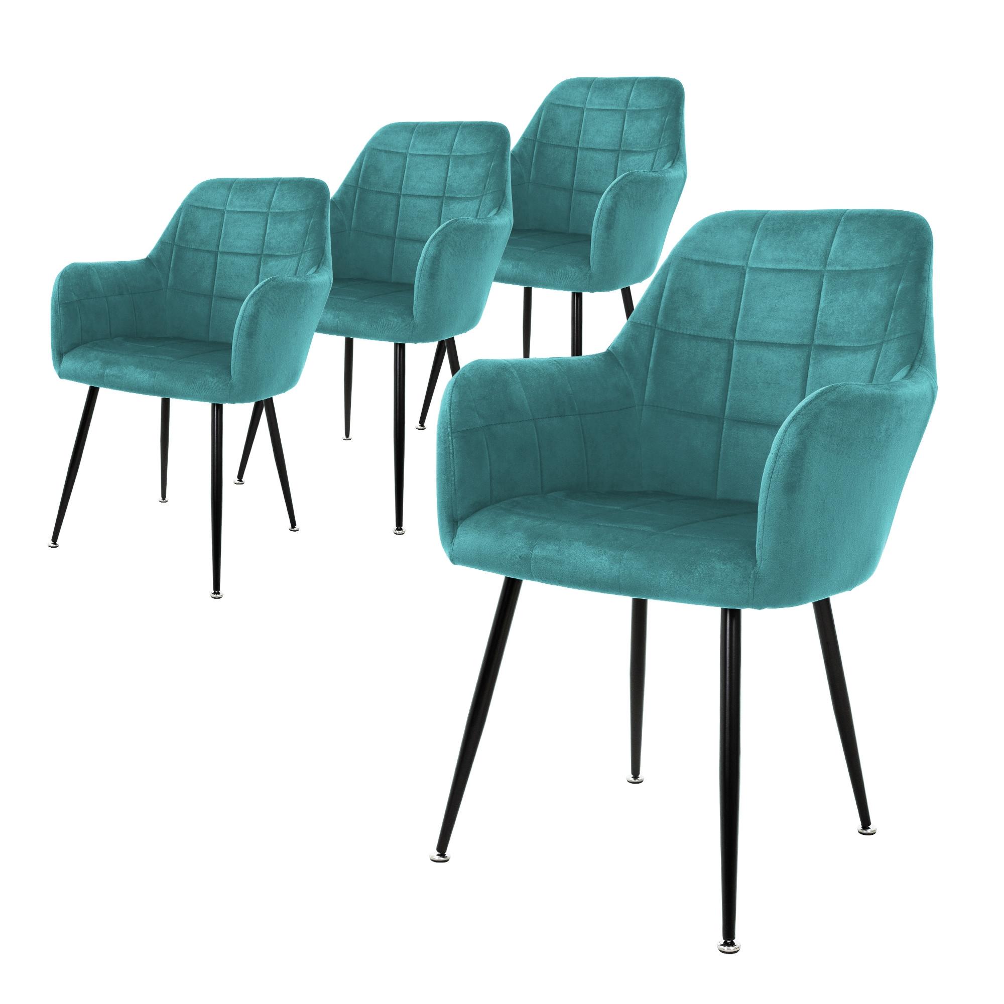 ESSZIMMERSTUHL 4er Set Petrol Samt - Türkis/Schwarz, Textil/Metall (60/84/58cm) - ML-DESIGN