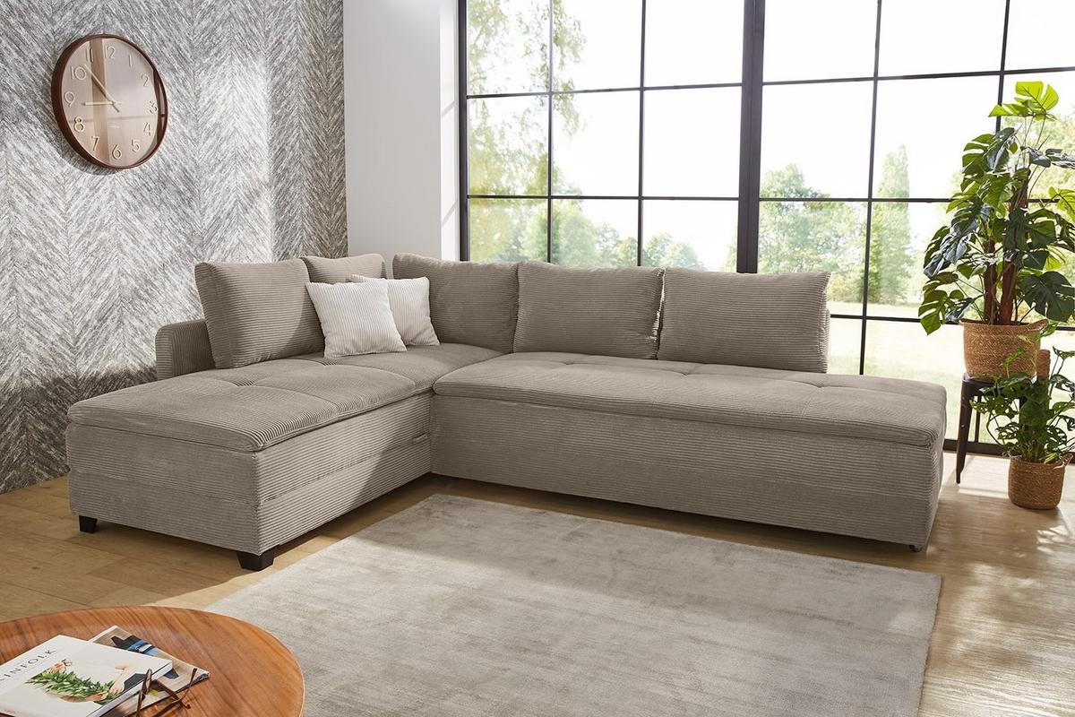 ECKSOFA-DAUERSCHLÄFER Doppelbett Boxspring Federkern Topper, seitenverkehrt montierbar B306/T223/H95 cm, Cord Braun Taupe / 15162 - Schwarz/Braun, Kunststoff/Textil (306/223cm) - luma-home