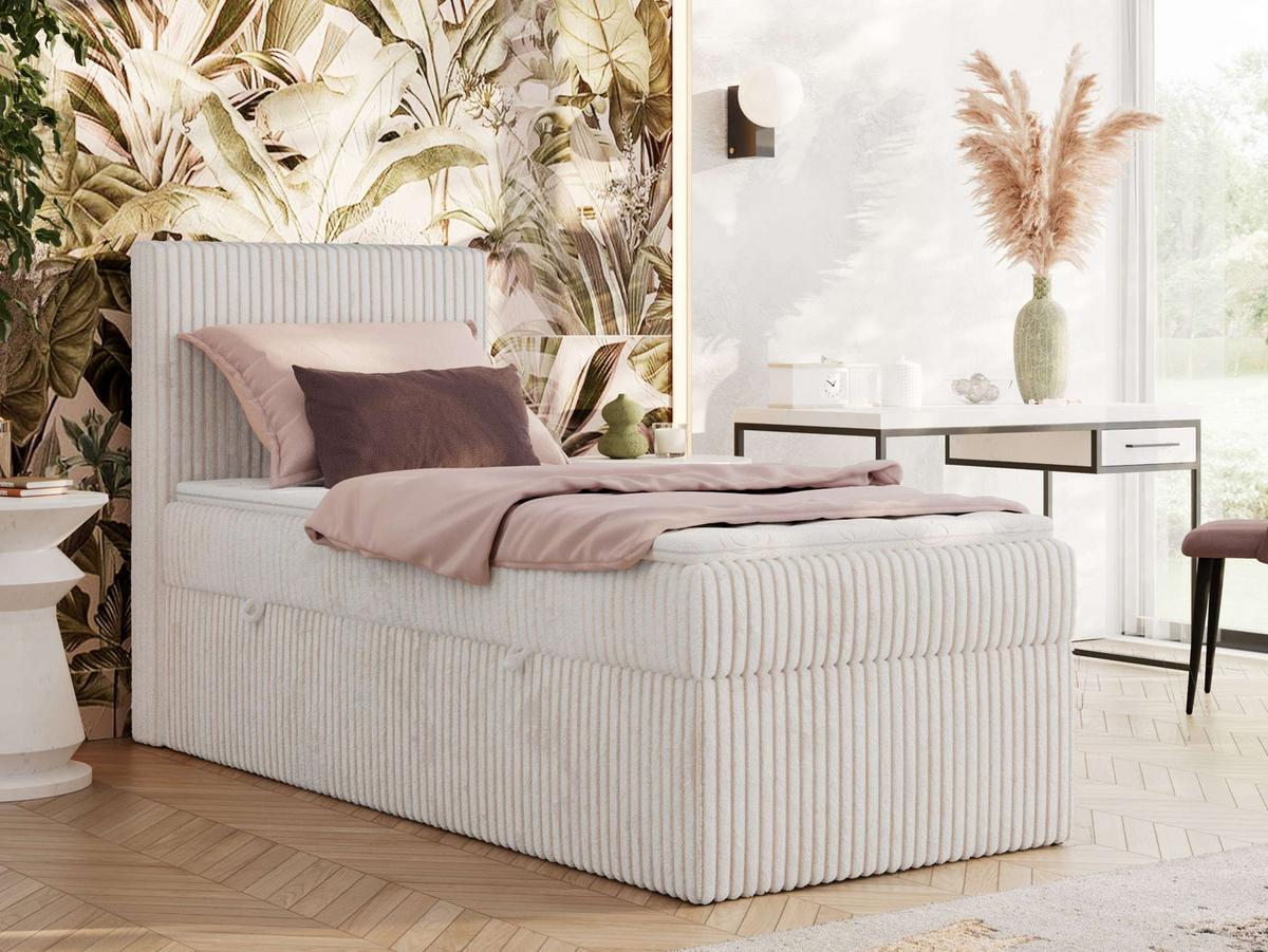 BOXBETT TILIANO 90/200 - Beige Cord - H4 - Visco Topper - Links - Beige, Textil (90/200cm) - MKS