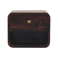 NACHTKASTEN Mini Geschwungen Kalifornisch Nussbaum Wandmontiert, 1 Schublade und Offenes Fach, Dunkelbraun - Dunkelbraun/Messingfarben, Holz/Metall (30/25/25cm) - Artisan Furniture