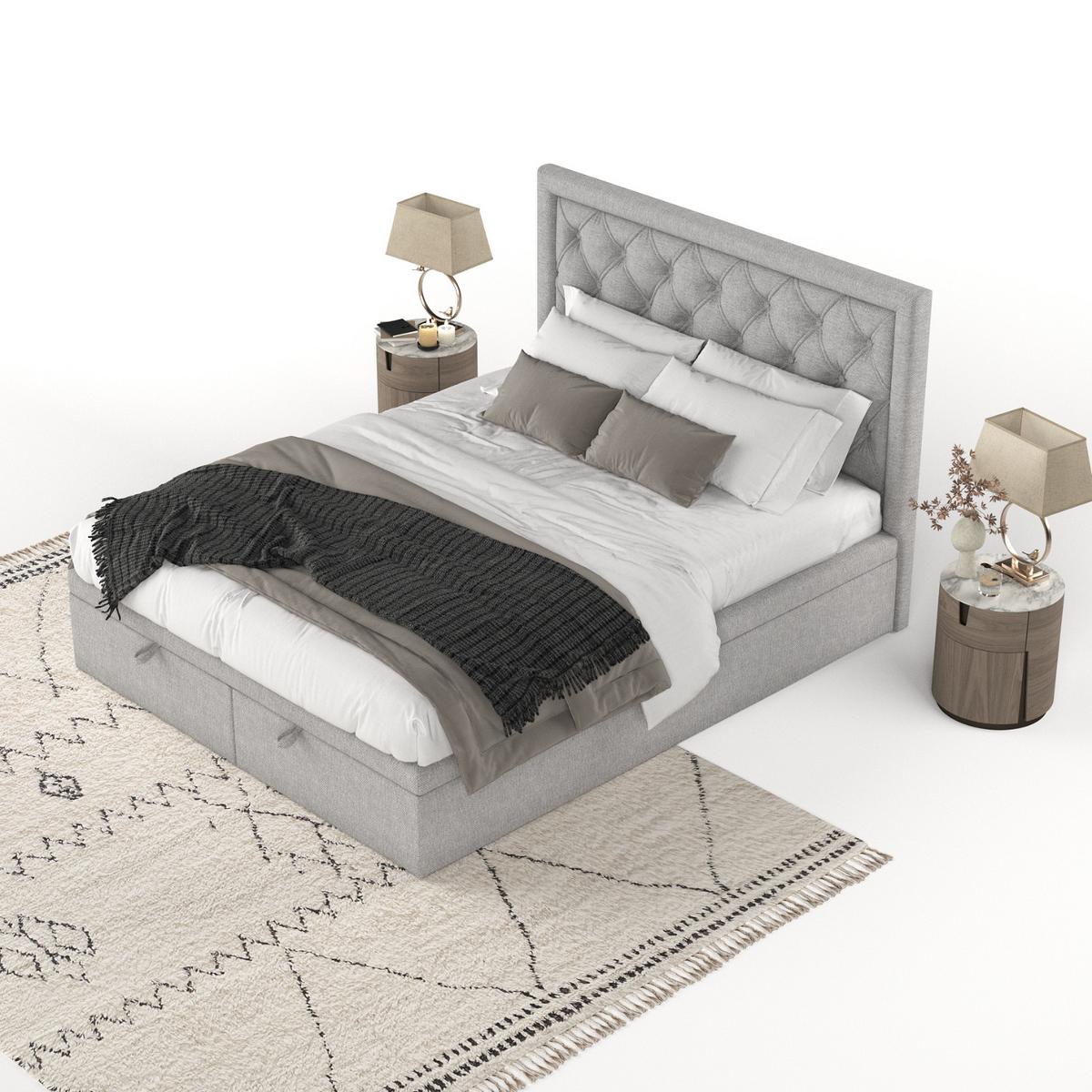 POLSTERBETT Nicobar mit Stauraum 200/200 cm Grau im Megan Stoff - Schwarz/Grau, Holz/Holzwerkstoff (200/200cm) - AltaBeds
