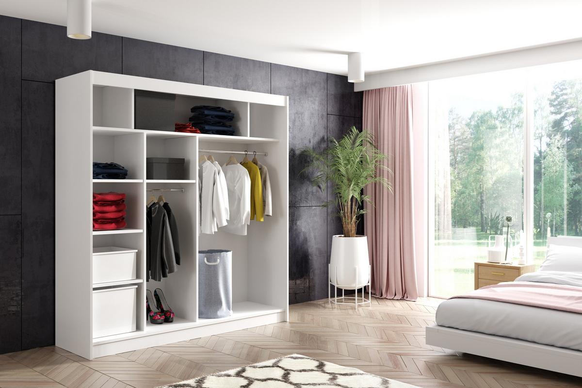 KLEIDERSCHRANK VILAN mit Spiegel - 200 cm - Schwarz - Schwarz, Holzwerkstoff (200/215/61cm) - ALTDECOR
