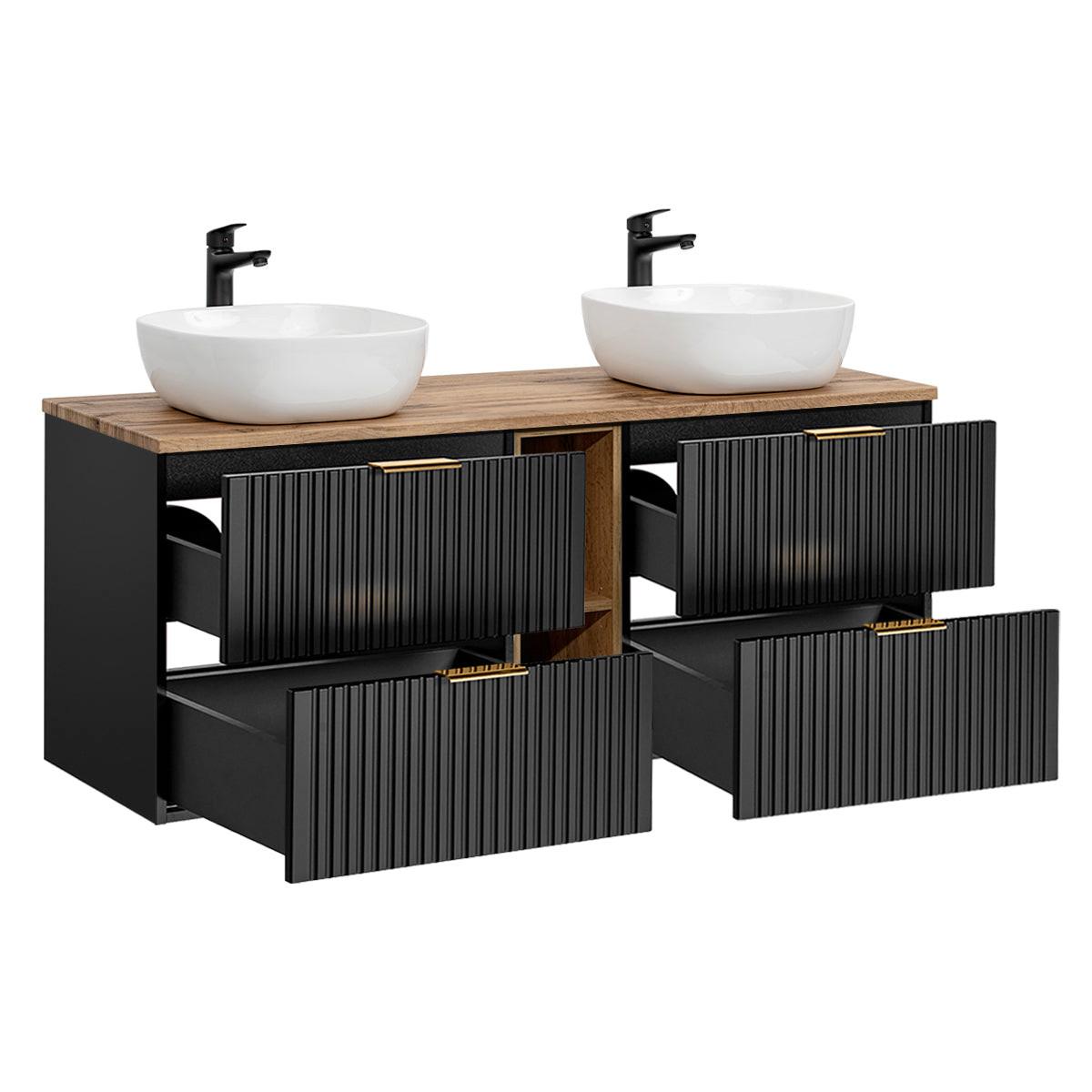 BADMÖBEL 140.8cm Adriel 2er-Set Schwarz und Holz - Schwarz, Holzwerkstoff (140.8/59/46cm) - Petits-meubles