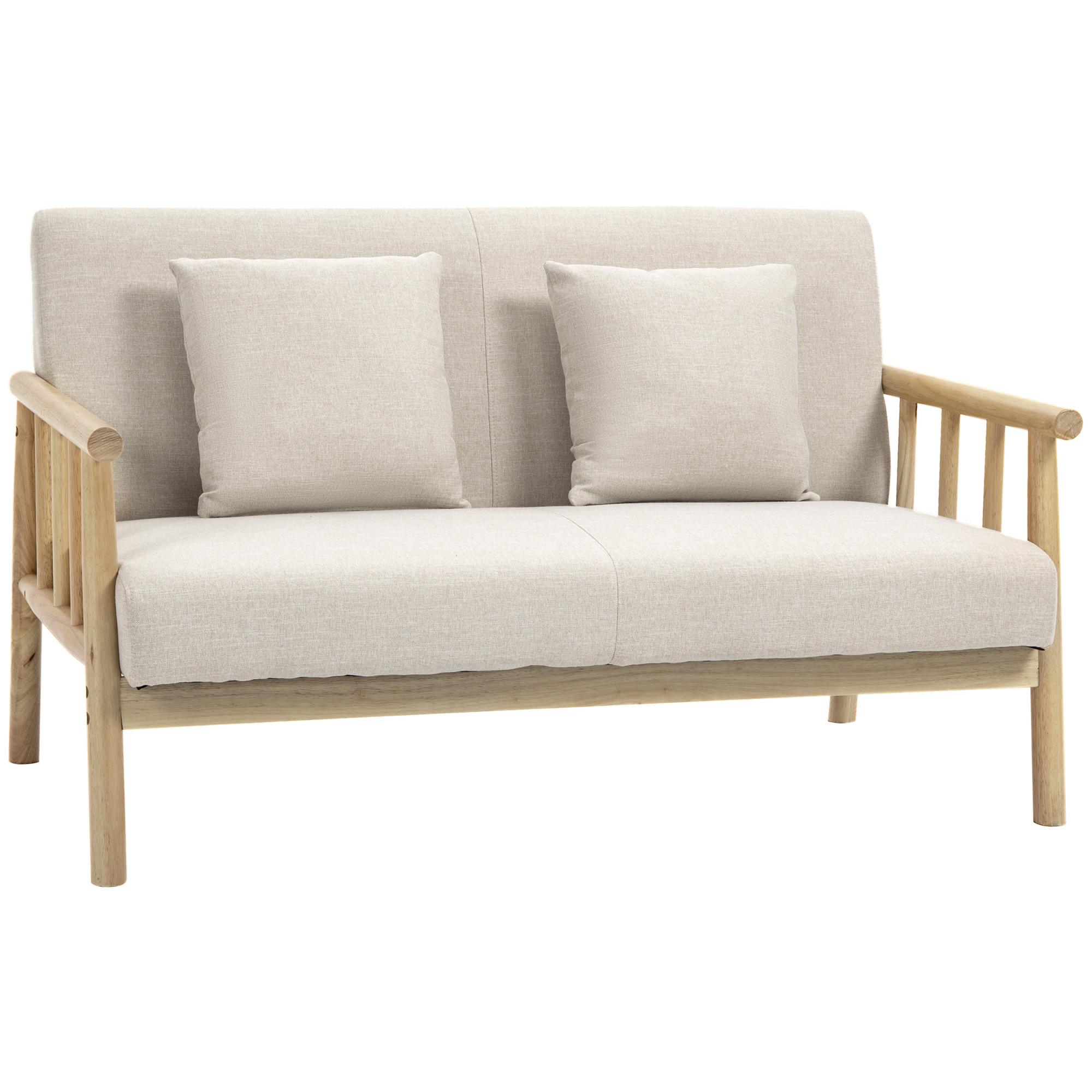 2 Sitzer Sofa, Couch mit 2 Lendenkissen, Leinenoptik für kleine Räume Beige - Beige, Kunststoff (69/74/123cm) - HOMCOM