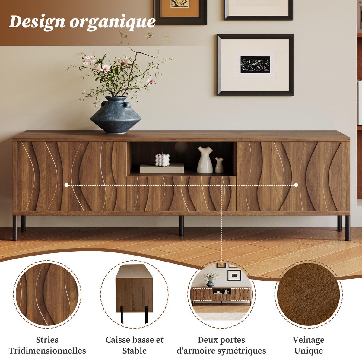TV-SCHRANK 160 cm in Natur mit 3 Türen - Schwarz, Holzwerkstoff (160/46/35cm) - Urban Meuble