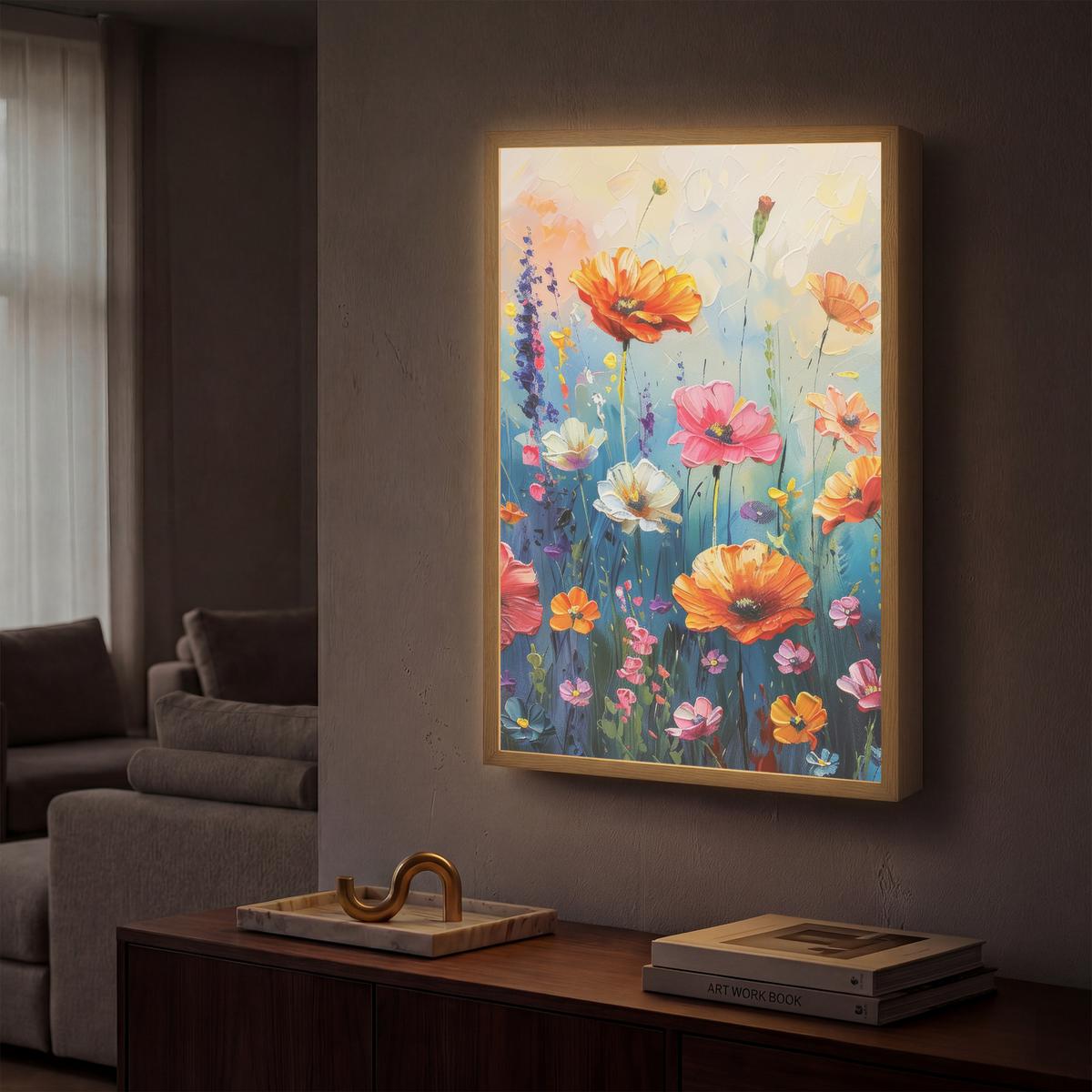 WANDLEUCHTE MIT AKKU Blumen - Natur - Aquarell - Kunst 40x60 cm - Multicolor, Holzwerkstoff (40/60/8cm) - OnlyWow