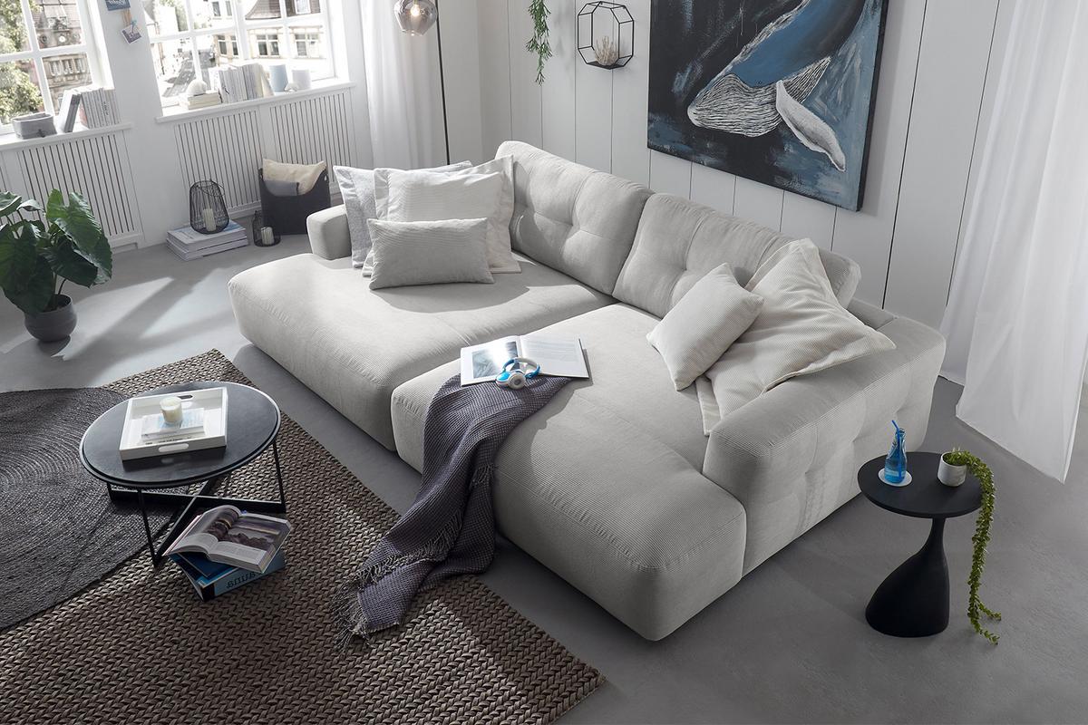BIG SOFA MIKA Silber Cord - Silberfarben/Schwarz, Kunststoff/Textil (300/86/167cm) - KAWOLA