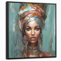 LEINWAND Bilder mit Rahmen - Frau - Kunst - Schmuck - Porträt - 50x50 - Blaugrau, Textil (50/50cm) - MuchoWow