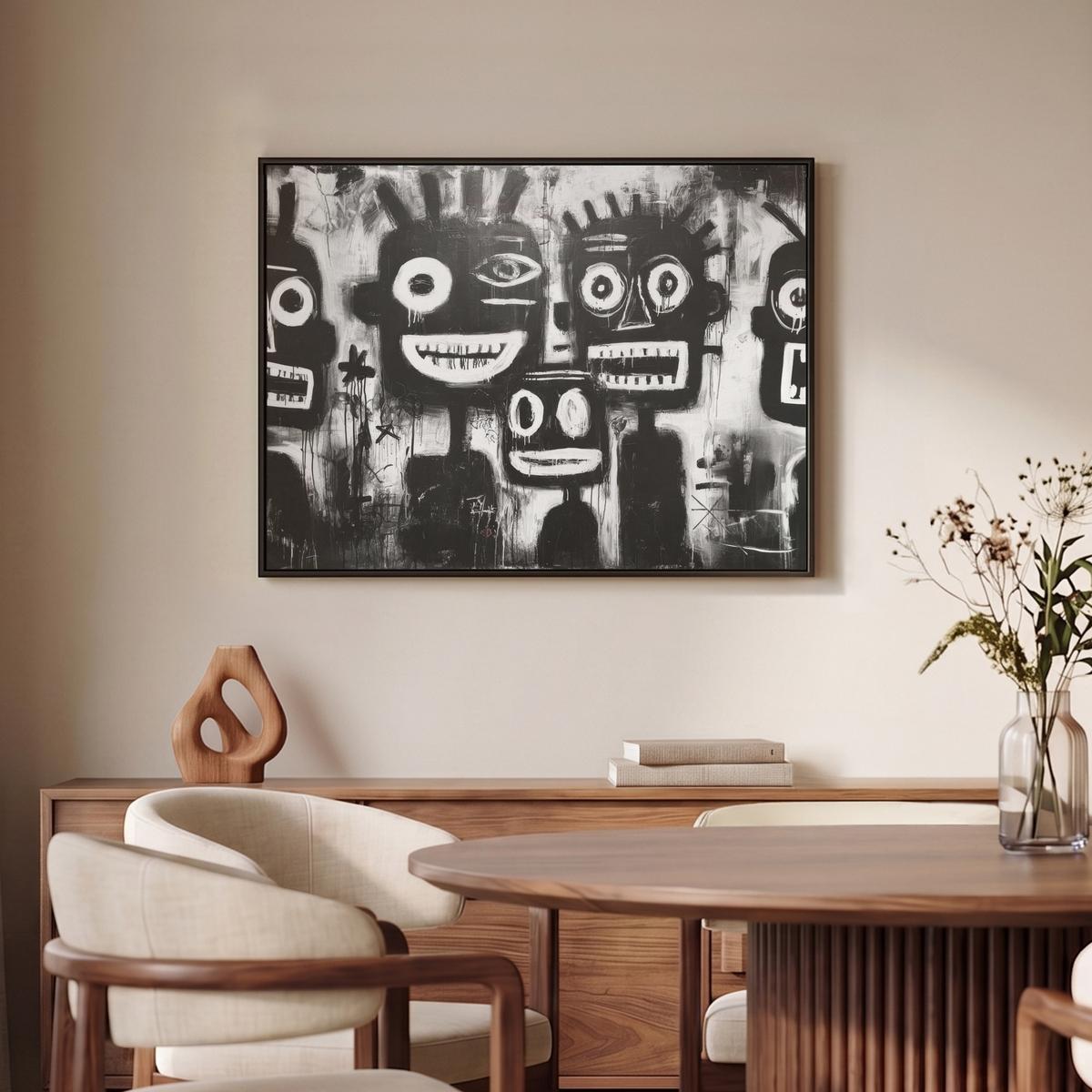 LEINWAND Bilder mit Rahmen - Malerei - Figuren - Schwarz - Abstrakt - 70x50 - Schwarz, Textil (70/50cm) - MuchoWow