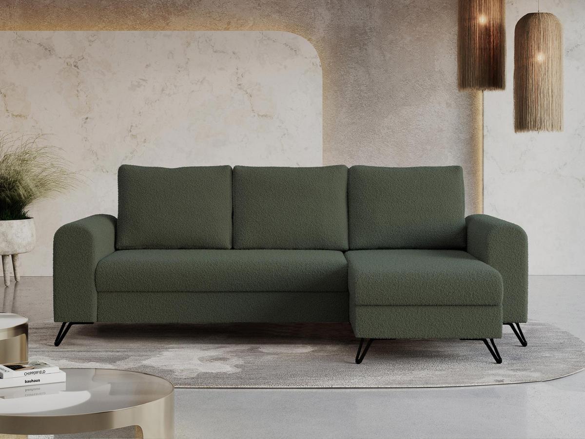 ECKSOFA Hugo Boucle Grün - Schwarz/Grün, Textil/Metall (242/140cm) - MKS