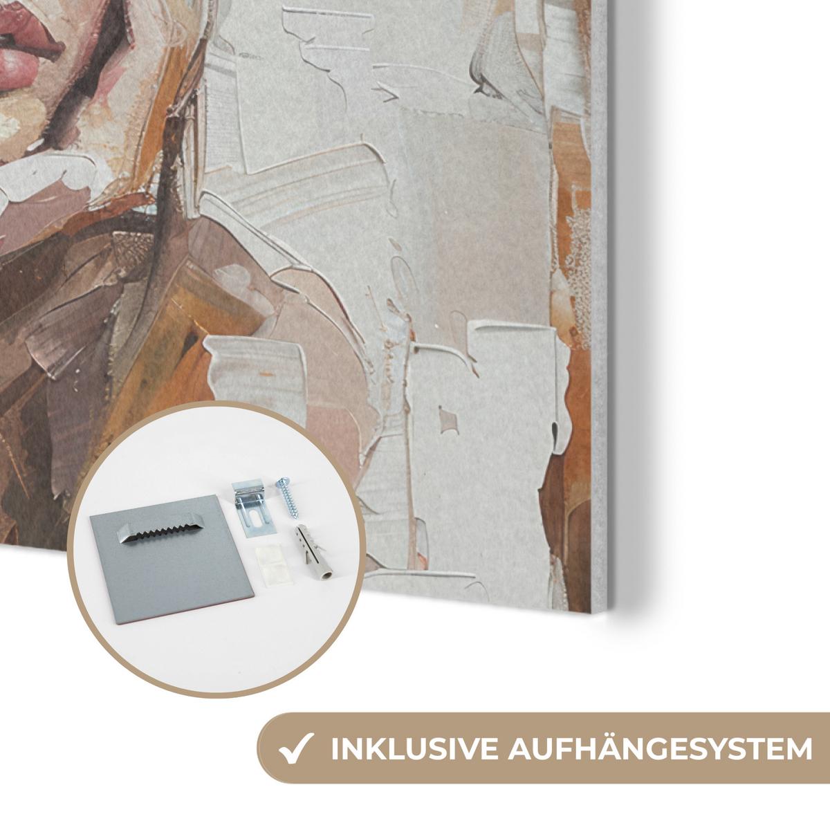 AKUSTIKBILD Frau - Lackierung - Porträt - Modern Wandbild Wohnzimmer 100x70 cm - Altrosa, Kunststoff (100/70/0.9cm) - MuchoWow