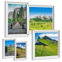 BILDER SET 5er Set - 50x50 cm & 20x30 cm & 40x60 cm Weißer Rahmen - Wasserfälle, Berge, Wolken, Herbst - Weiß, Kunststoff (40/60cm) - TULUP