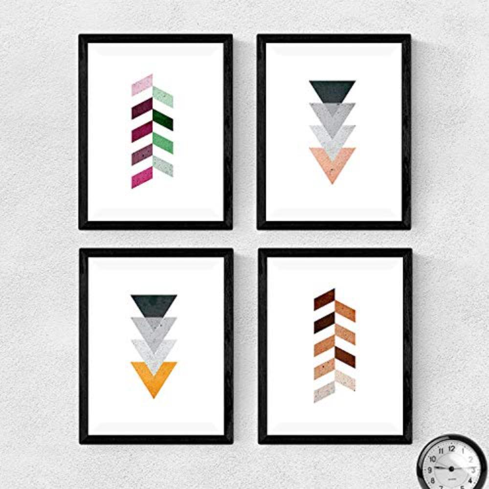 POSTER Set mit 4 abstrakten Pfeilen im Pastell und Grautönen A4 Schwarzer Rahmen - Schwarz, Papier (29.7/3cm) - Nacnic