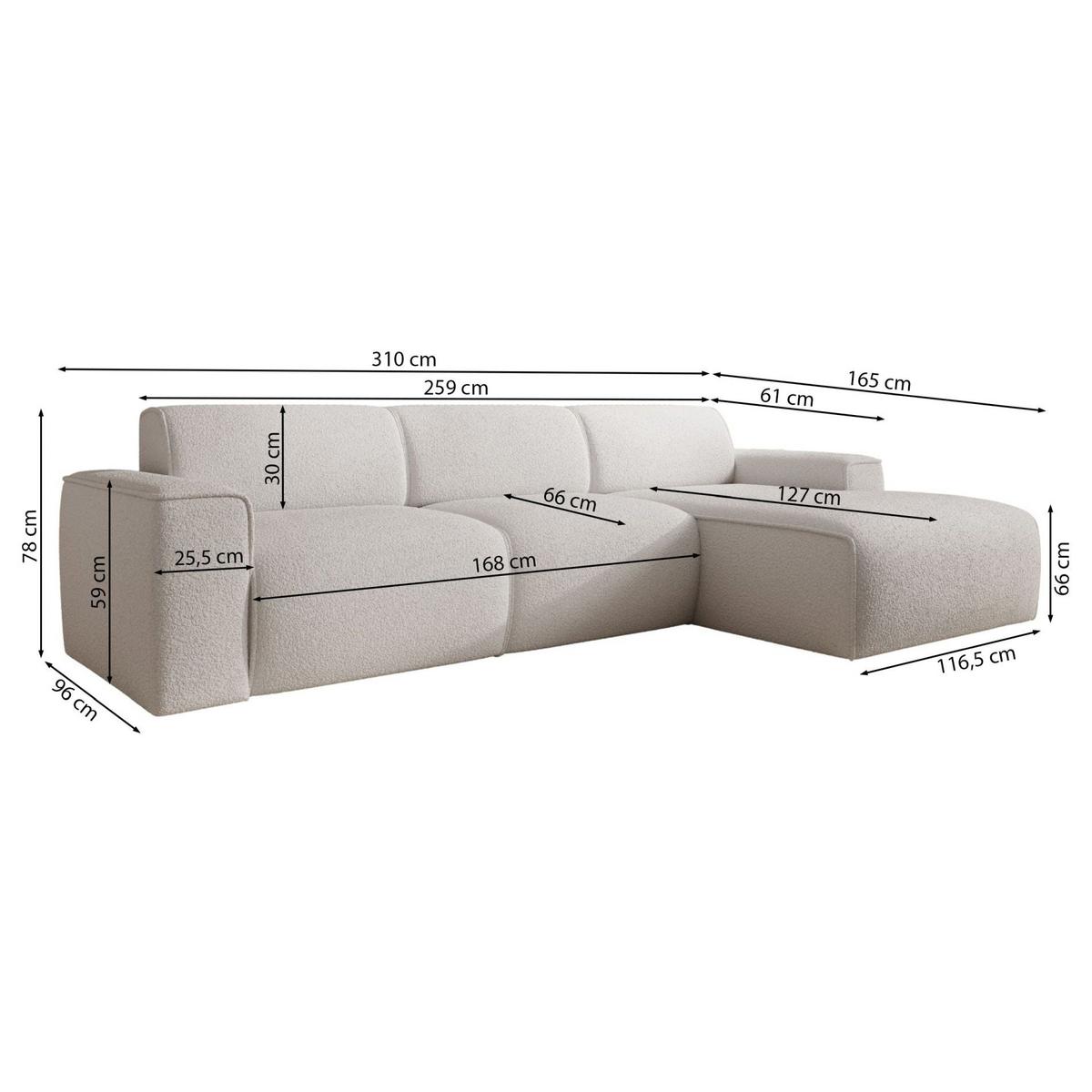 ECKSOFA Bouvi Hellbeige links - Ecru/Schwarz, Kunststoff/Textil (310/165cm) - Selsey