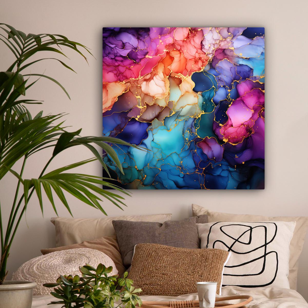 LEINWANDBILD Marmor - Bunt - Abstrakt Deko Groß 90x90 cm - Multicolor, Textil (90/90cm) - MuchoWow
