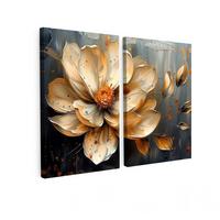 LEINWANDBILD 2er Set Blume - Gold - Abstrakt - Farbe 120x90 cm - Creme, Textil (120/90cm) - MuchoWow