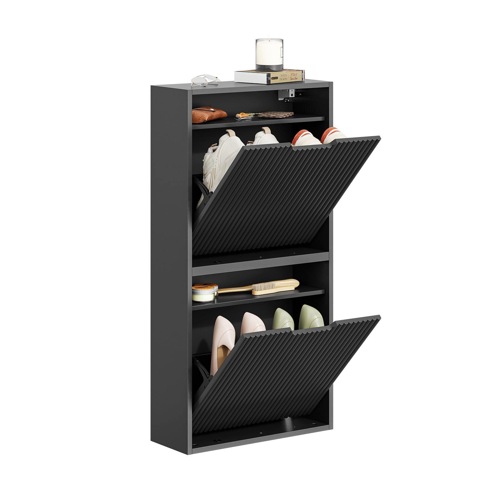 SCHUHSCHRANK Schmal, Schuhkipper Schwarz 50x100x19cm - Schwarz, Holzwerkstoff (19/100/50cm) - SoBuy