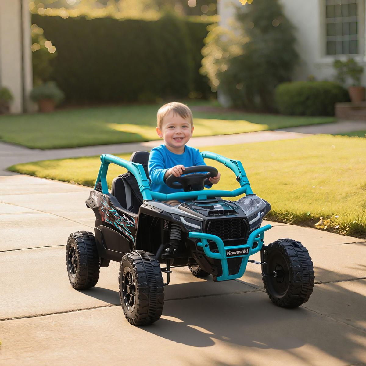 KINDER-ELEKTROAUTO 12V mit 2 Motoren Fernbedienung und LED-Leuchten - Blau, Kunststoff (100/64/56cm) - AIYAPLAY