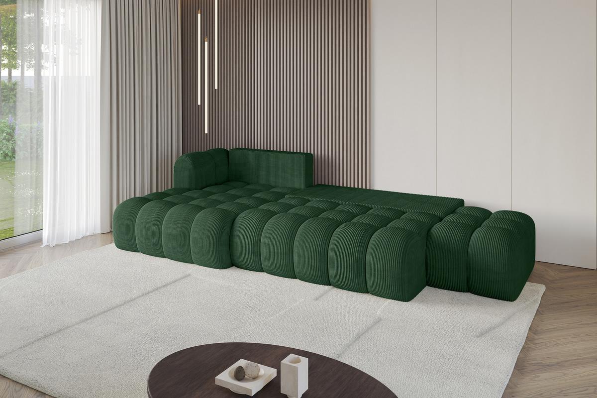 ECKSOFA mit Schlaffunktion Ottomane Links OLEA-L2 321x164x75 Grün Cord - Salbeigrün/Schwarz, Holzwerkstoff/Kunststoff (321/164cm) - ALTDECOR