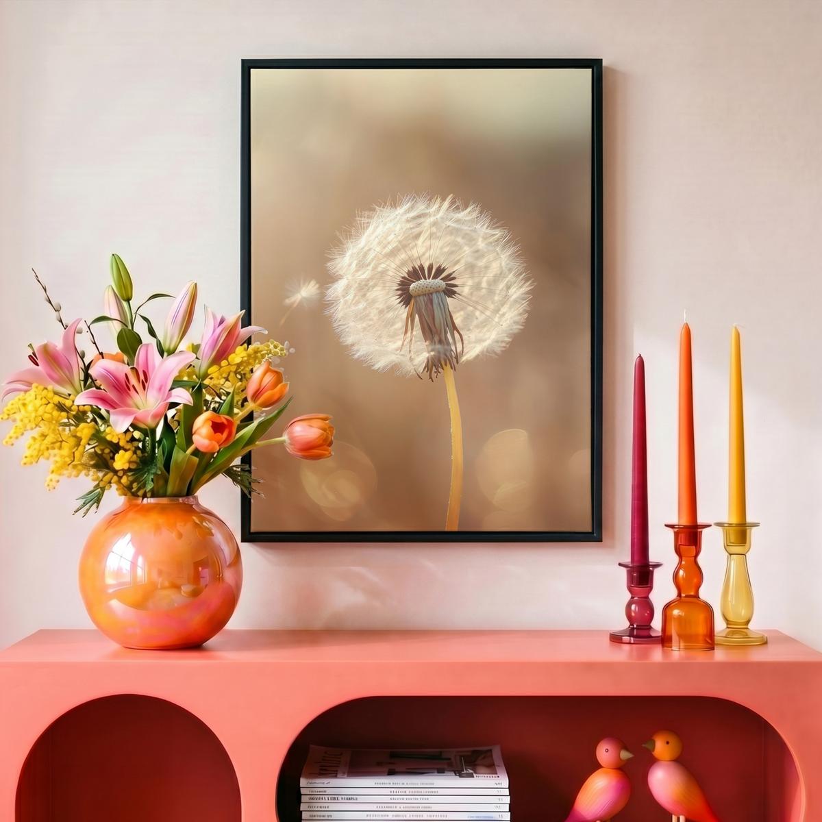 LEINWAND Bilder mit Rahmen - Löwenzahn - Beige - Natur - Blume - 30x40 - Hellbraun, Textil (30/40cm) - MuchoWow