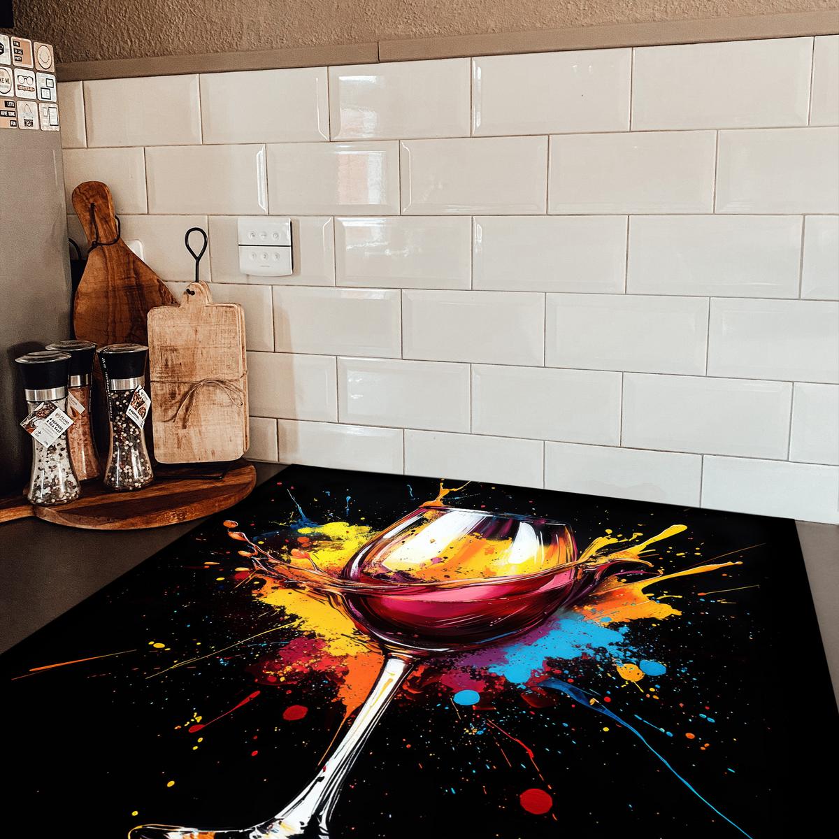 HERDABDECKPLATTE Wein - Glas - Graffiti - Getränk - Rot - Farbe Induktionsmatte 78x78 cm - Weinrot, Kunststoff (78/78/0.2cm) - MuchoWow