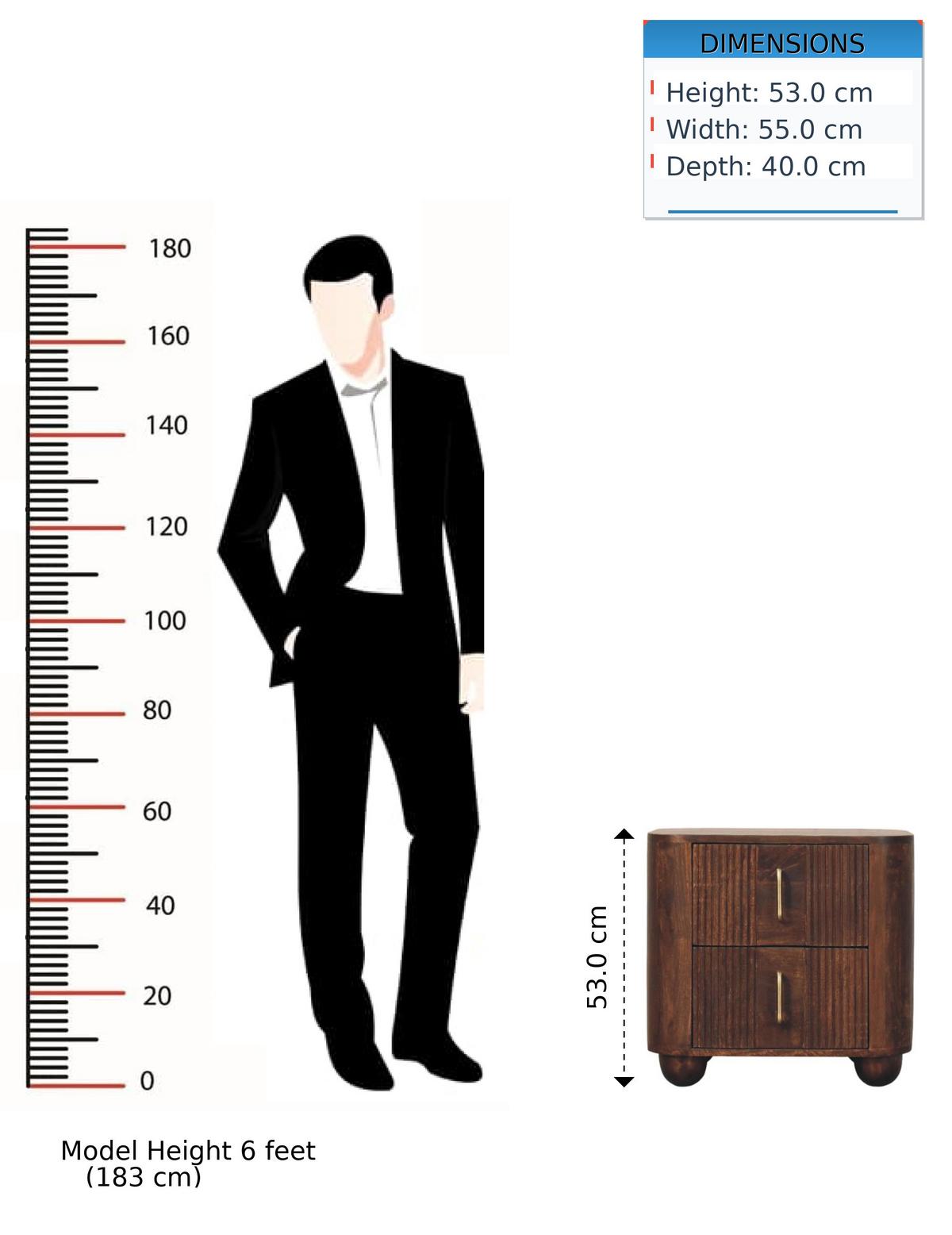 NACHTKASTEN Marlowe Geriffelt, 2 Schubladen, Dunkelbraun - Dunkelbraun/Messingfarben, Holz/Metall (55/53/40cm) - Artisan Furniture