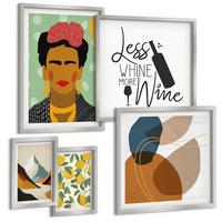 BILDER SET 5er Set - 50x50 cm & 20x30 cm & 40x60 cm Silberner Rahmen - Zitronenweinporträt von Frida - Silberfarben, Kunststoff (40/60cm) - TULUP