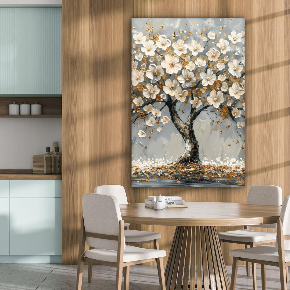 LEINWANDBILD Baum - Blumen - Weiß - Natur - Kunst Deko XXL 80x120 cm - Weiß, Textil (80/120cm) - MuchoWow